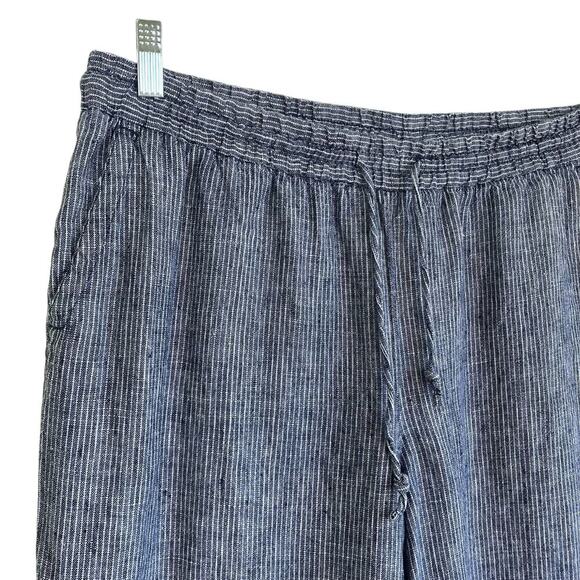 Talbots 100% Linen Wide Leg Pants Navy & White Striped Vacation Beach Casual 16P - Picture 5 of 16